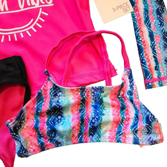 BEACH VIBES Swim Bikini and Rashguard Top Pink Tie Dye Girls 4/5 JJ1963 - Picture 2 of 12